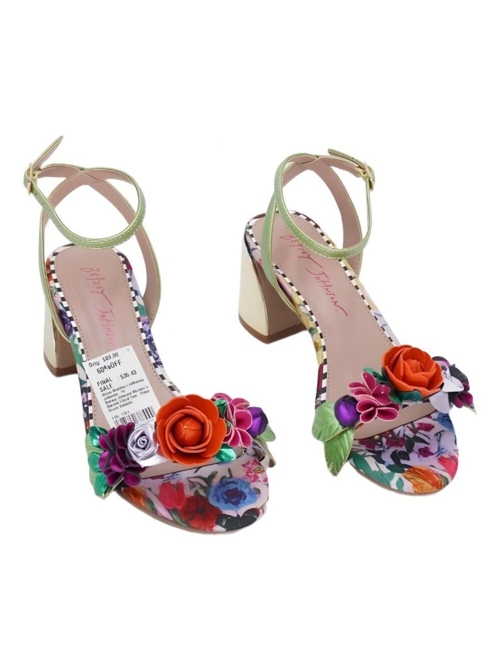 Betsey Johnson Darcee Floral Ankle Strap Block Heel Sandal Size 5.5